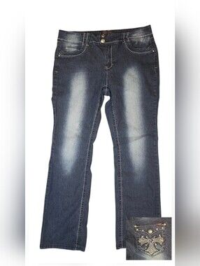 Angels Embroidered Cross Back Pocket Bootcut Jeans, Size 12